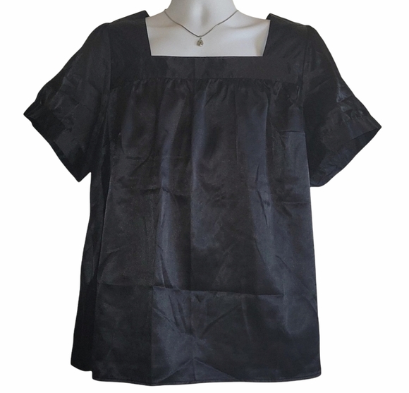 Layne Bryant Tops - Lane Byrant black satin Shortsleeve blouse
